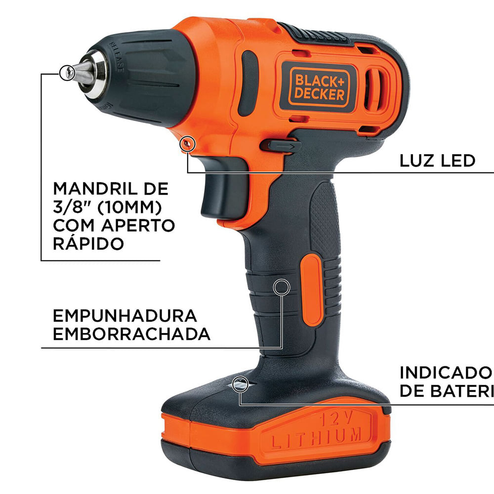 Furadeira/Parafusadeira 3/8 Bateria 12V Lithium B&D - Atacado Do Lojista